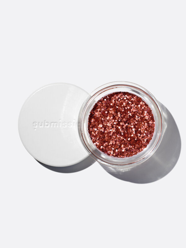 plastic-free plant-based biodegradable red glitter in an open plastic-free container