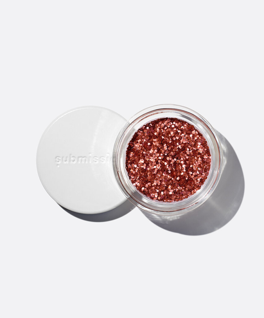 plastic-free plant-based biodegradable red glitter in an open plastic-free container